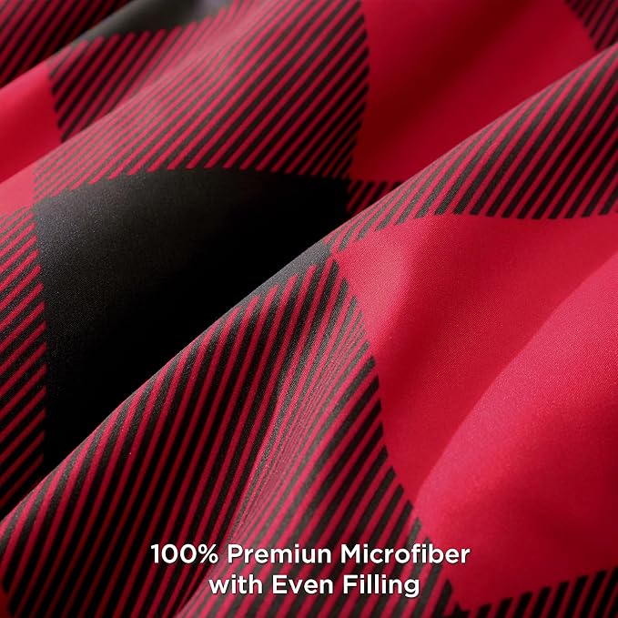 Andency Red and Black Plaid Comforter Set Twin(66x90Inch), 2 Pieces Buffalo Plaid Checkered Gingham Bedding Comforter Sets, Soft Burgundy Lightweight Geometric Down Alternative Bed Set