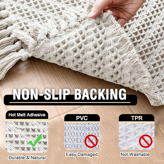 H.VERSAILTEX Waffle Bath Mat Super Absorbent Boho Bath Mat Non Slip Bath Rugs for Bathroom Floor Machine Washable Dry Fast Bathroom Rugs with Tassels (17 x 24 Plus 17 x 24 Inches, Ivory White)