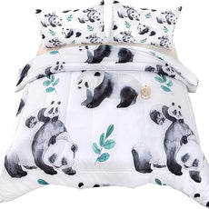 CVHOUSE Panda Bedding Set, Kawaii Panda Comforter Twin Set with 1 Comforter and 2 Pillow Cases - 3 Piece