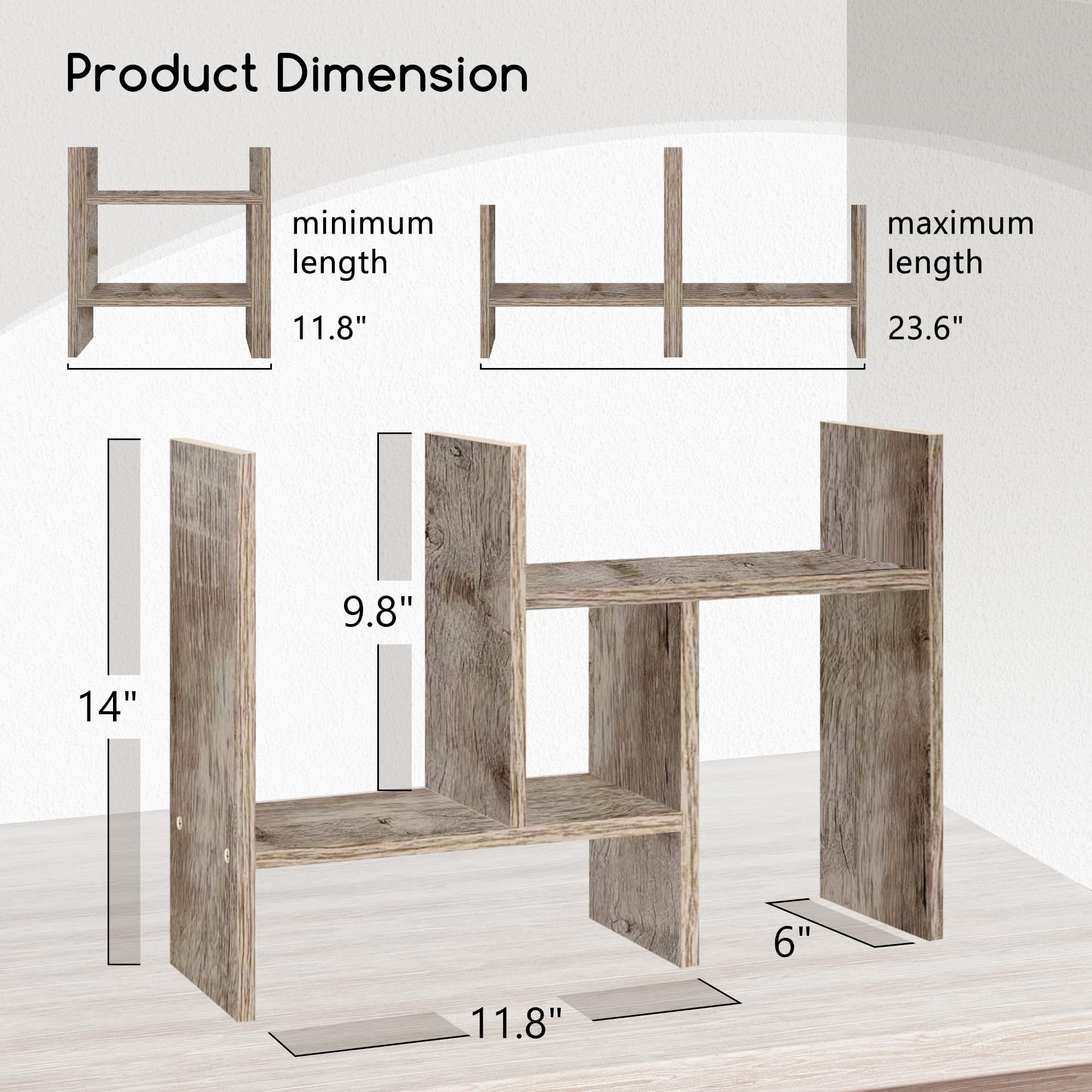 Jerry & Maggie Desktop Organizer Office Storage Rack Adjustable Wood Display Shelf Free Style Double H, Multi-Functional Mini Bookshelf for Desk Natural Stand (Violet) Dormly