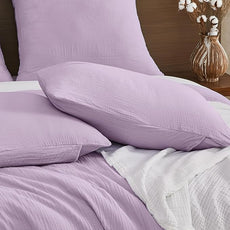 EMME Muslin Cotton Duvet Cover Set Lavender Twin Size Linen Like Soft Breathable Lightweight Summer Comforter Cover Set with Zipper Closure (Lavender, Twin, 68