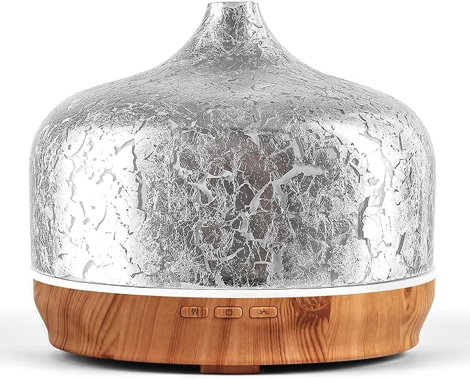 Porseme 500ml Essential Oil Diffuser Silver Plated Glass Aromatherapy Ultrasonic Humidifier - Auto Shut-Off, BPA Free for Home Hotel Yoga SPA Gift