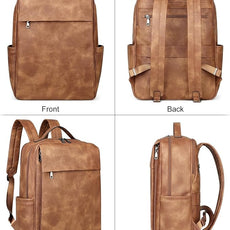MASINTOR 15.6 inch PU Leather Laptop Backpack Purse for Women, Large College Casual Backpack Travel Bag Mocha Brown