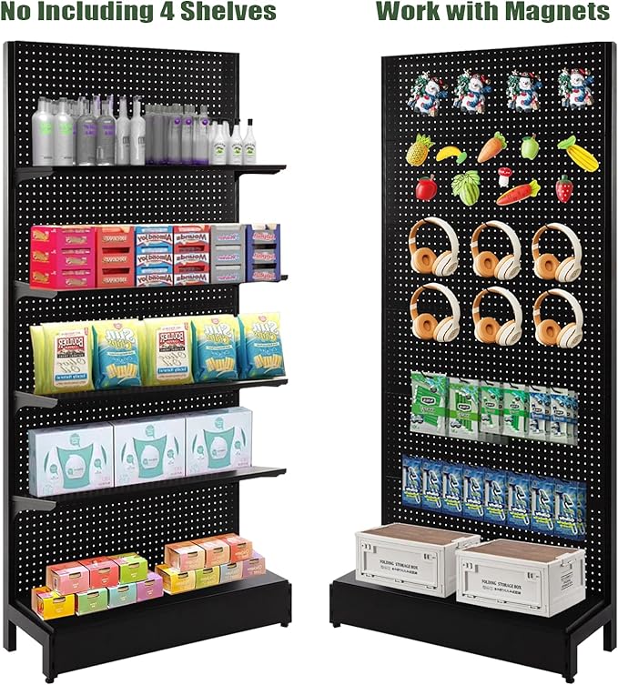 Eastern Tree Pegboard Display Stand, 3x6.5 Feet Gondola Retail Shelving Wall Display for Convenient Grocery Office Supply or Retail Stores, Standing Peg Board Display Rack with 20 Hooks