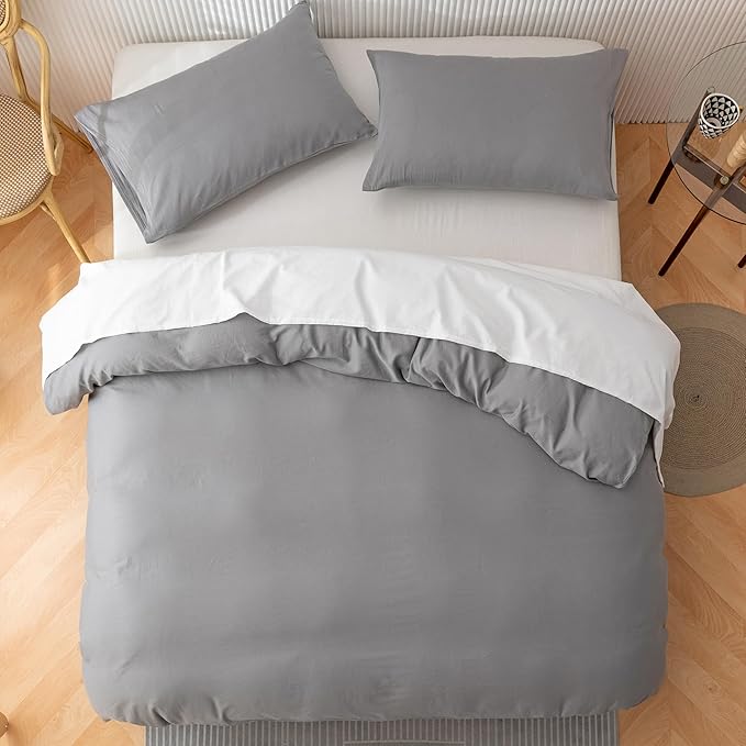 HeimenAogo Egyptian Cotton Duvet Cover Set Full, Ultra Soft and Breathable Comforter Cover with Zipper Closure, High Thread Count Long Staple Cotton Blanket Cover Grey 3pcs (80'×90"), Alloy Gray