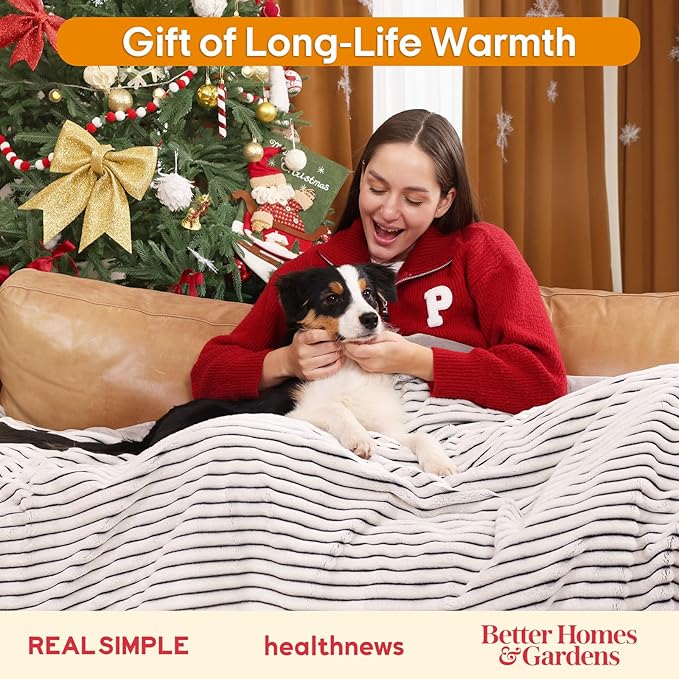 ZonLi 2-in-1 Weighted Heated Blanket for Back Pain, Heated Weighted Blankets (60”x80”,15lbs), 6 Heating Levels 1-10H Auto Off, Soft Ribbed Flannel Washable, Queen Size Chirstmas Gift for Family
