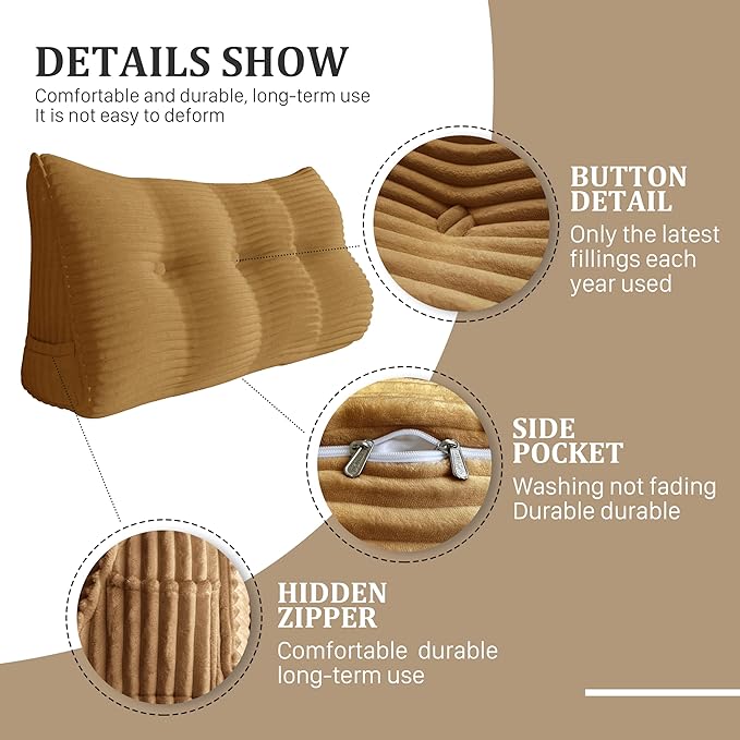 11 lbs Thickened Headboard Pillow Wedge Pillow Headboard Reading Pillow Bed for Comfortable Backrest Reading Triangular Pillow with Side Pocket Backrest Pillows for Sitting in Bed Queen