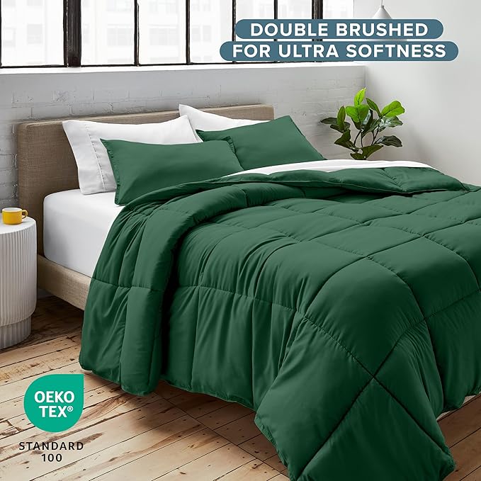 Bare Home Comforter Set - King/California King Size - Ultra-Soft - Goose Down Alternative - Premium 1800 Series - All Season Warmth (King/Cal King, Forest Green)