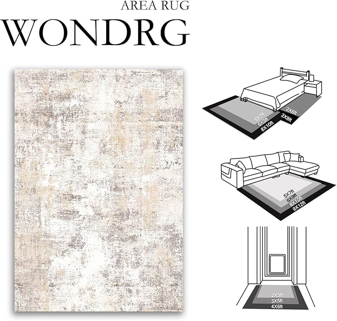 5x7 Washable Area Rug Beige Grey Abstract Living Room Bedroom Throw Rug Neutral Modern Non Slip Soft Low Pile Indoor Carpet for Dining Room Office Entryway