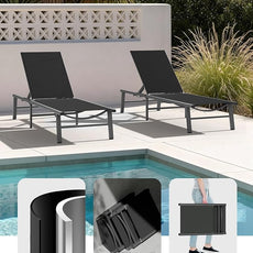 Ciokea Aluminum Outdoor Lounge Chair Set of 4- No Assembly Needed, Foldable Patio Chaise Lounge with 5 Adjustable Positions, Reinforced Frame for Extra Durability, Pool Beach Lounge Chair,Black