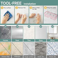 Veken Large Capacity Shower Caddy 6-Pack, No Drilling & Rustproof, Adhesive Shower Shelves with Soap Holder, Bathroom Organizers and Storage, Wall-Mounted Kitchen & Home Decor, Pink