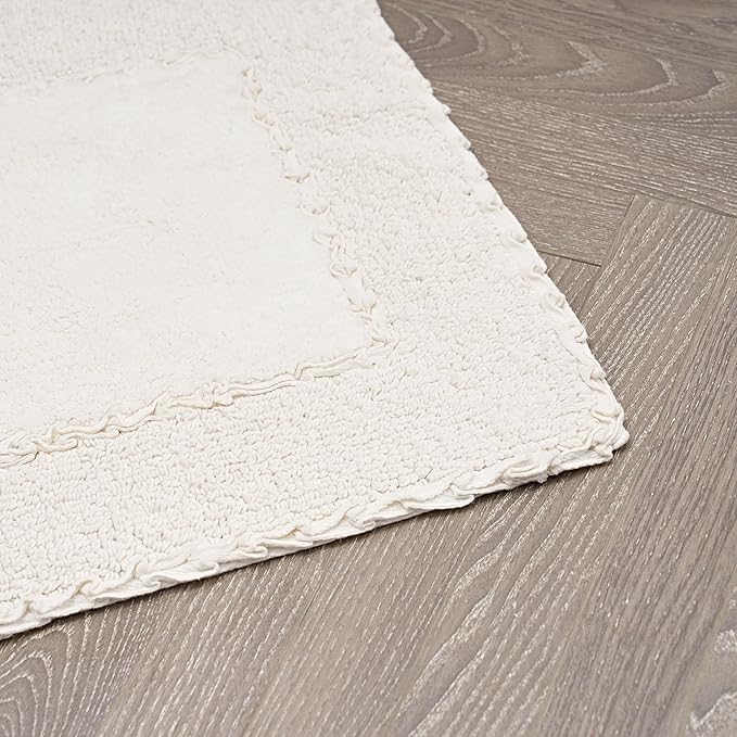 Laura Ashley Ruffle Border Ivory 27"x 45" 100% Cotton Bath Rug