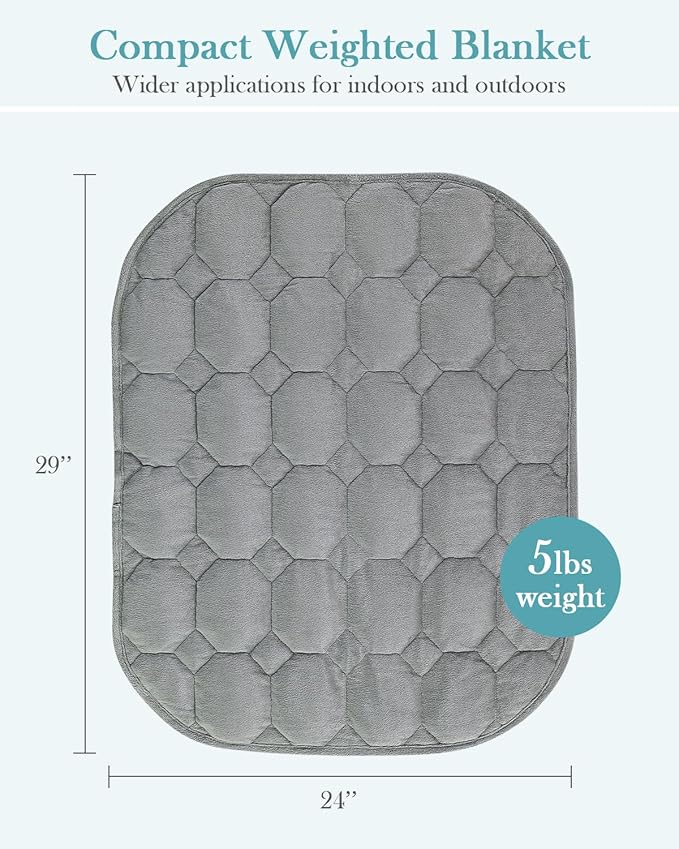 Topblan Weighted Lap Blanket Small Weighted Blanket Throw Grey 24x29 inches 5lbs, for Adults, Machine Washable, Skin Friendly, for Relaxation, for Calming, for Napping, All-Season Sleeping, Travel