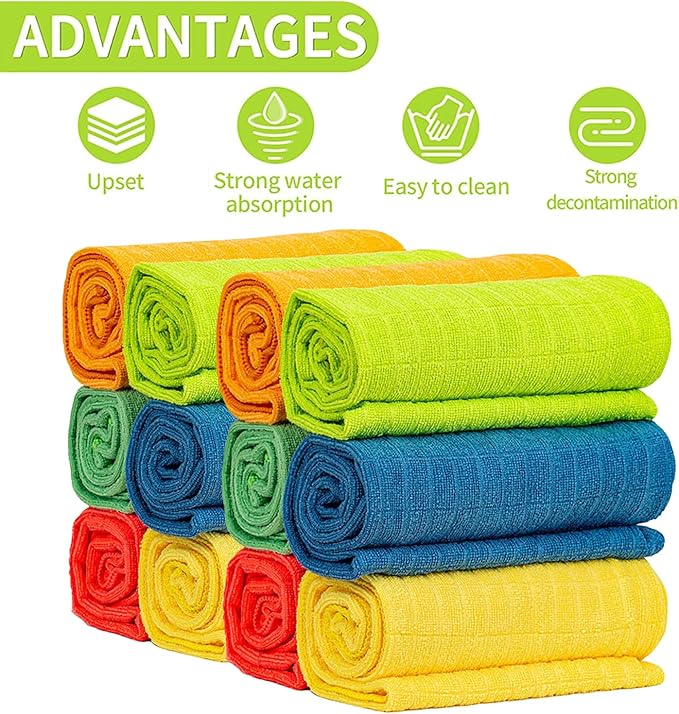 HELOMOR 12 Extra Large Floor Microfiber Cleaning Clothes, 30"x18" for Squeegee Mop, Multi-Purpose Color Rags, Reusable for House Floor Kitchen Car Window Highly Absorbent, Lint and Streak Free