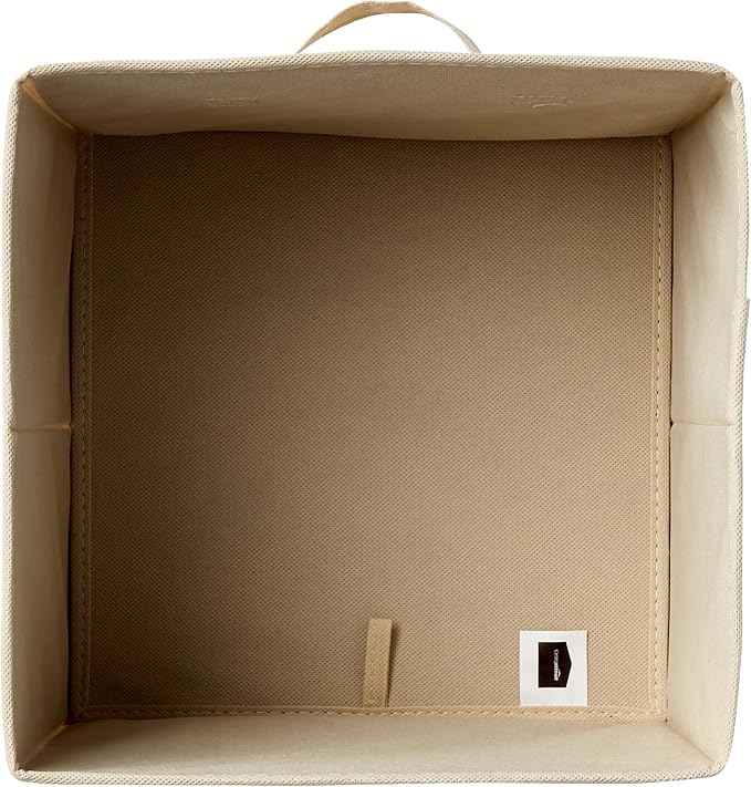 Amazon Basics Collapsible Fabric Storage Cubes Organizer with Handles, Sturdy, Beige, 10.5-x-10.5-x-11-inch, Pack of 6
