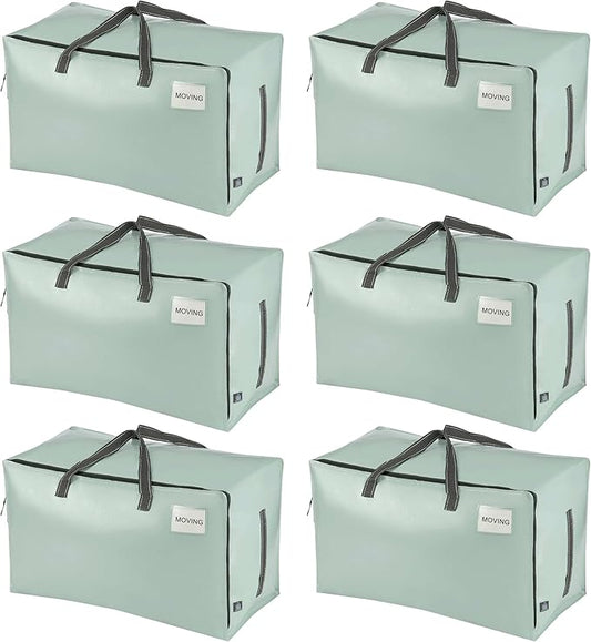 VENO 6 Pack Moving Bags and Large Christmas Decoration Storage Bins with lids. Alternative to Moving Boxes, Packing Supplies for College. Heavy Duty Totes (Shiny Light Green, 6 Pack)
