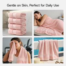 REDKISS Pink Bath Towels Set of 4, Extra Large Bath Sheets 27 X 59 Inches, 100% Cotton, 600 GSM, Quick Dry, Ultra Soft & Super Absorbent Bathroom Towel Sets for Bathroom, Gym, Spa, Pool & Hotel