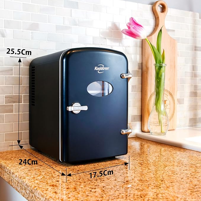 Koolatron Mini Fridge - 6 Can Refrigerator for Bedroom Office, Portable Table Top Beverage Cooler, 12V 110V Refrigerador For Drinks, Soda, Wine, Use In Car, Dorm, Outdoor, Patio