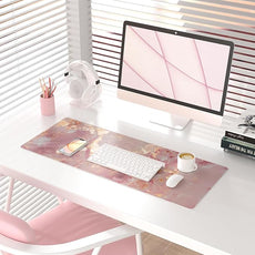 QIYI Large Mouse Pad, Cute Pink Desk Mat for Desktop, Women Girls PU Leather Waterproof Gaming, Rose Gold Marble Computer PC Laptop Protector Writing Pads for School Office Home 31.5