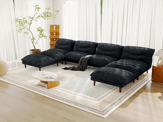 Futon Sofa Bed, 4 in 1 Multi-Functional Futon Couch with Adjustable Backrest, Convertible Sleeper Sofa Bed and Recliner Lounge, Loveseat for Living Room, Apartment, Office, 3 Sets, Black