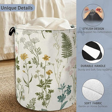 Wildflowers Herb Laundry Basket,Plants Botanical Oxford Cloth Laundry Hamper with Handle Foldable Portable Clothes Storage Basket for Bathroom Bedroom Dorm Room 16