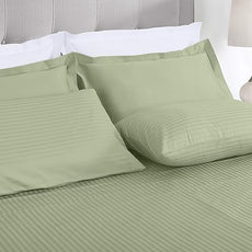 Threadmill 100% Cotton Sheets for Cal King Size Bed - 600 Thread Count Cal King Bed Sheets Set with 16” Deep Pocket - Damask Stripe Sateen Weave 4-Piece Bedding Set with Cooling Effect, Sage Green