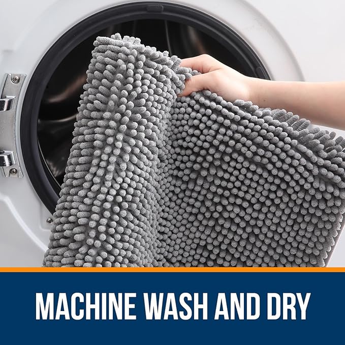 OLANLY Bathroom Rugs 70x46, Extra Soft Absorbent Chenille Bath Rugs, Rubber Backing Quick Dry, Machine Washable Bath Mats for Bathroom Floor, Tub and Shower, Home Decor Accessories, Grey