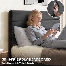 WLIVE Full Size Upholstered Bed Frame with 4 Storage Drawers and Headboard, Velvet Platform Bedframe, Sturdy Metal & Wooden Slats Support, No Box Spring Needed, Easy Assembly, Black