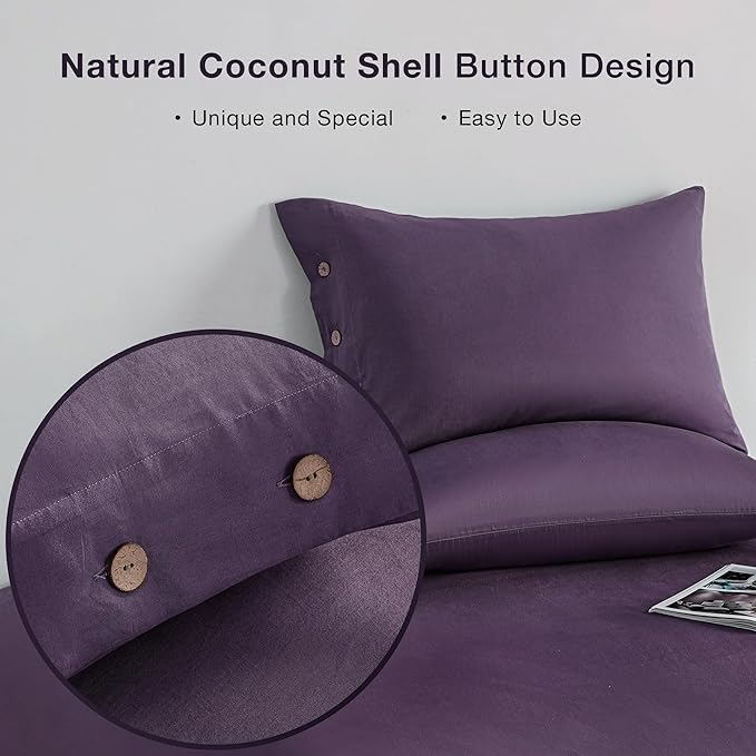 JELLYMONI Pillowcases King Set of 2 Cotton Button Pillow Covers 20×36in Purple Bed Pillow Cases 100% Washed Cotton Soft Breathable (Pillows are not Included)