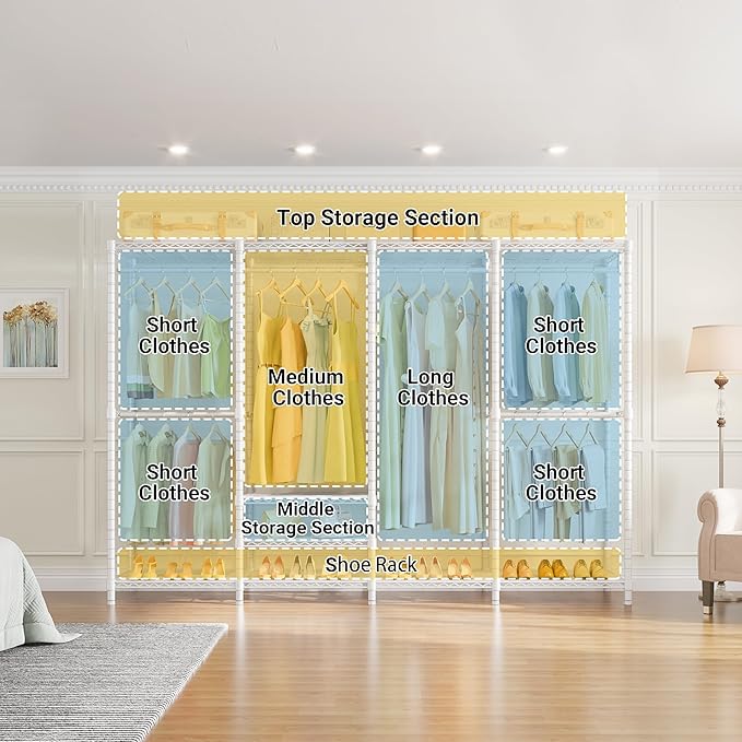 VIPEK V40C Plus Heavy Duty Clothes Rack with Upgraded Polyester Cover, Extra Large Covered Clothing Rack for Hanging Clothes Portable Wardrobe Closet White Closet Rack with Grey Cover, Max Load 1300lb