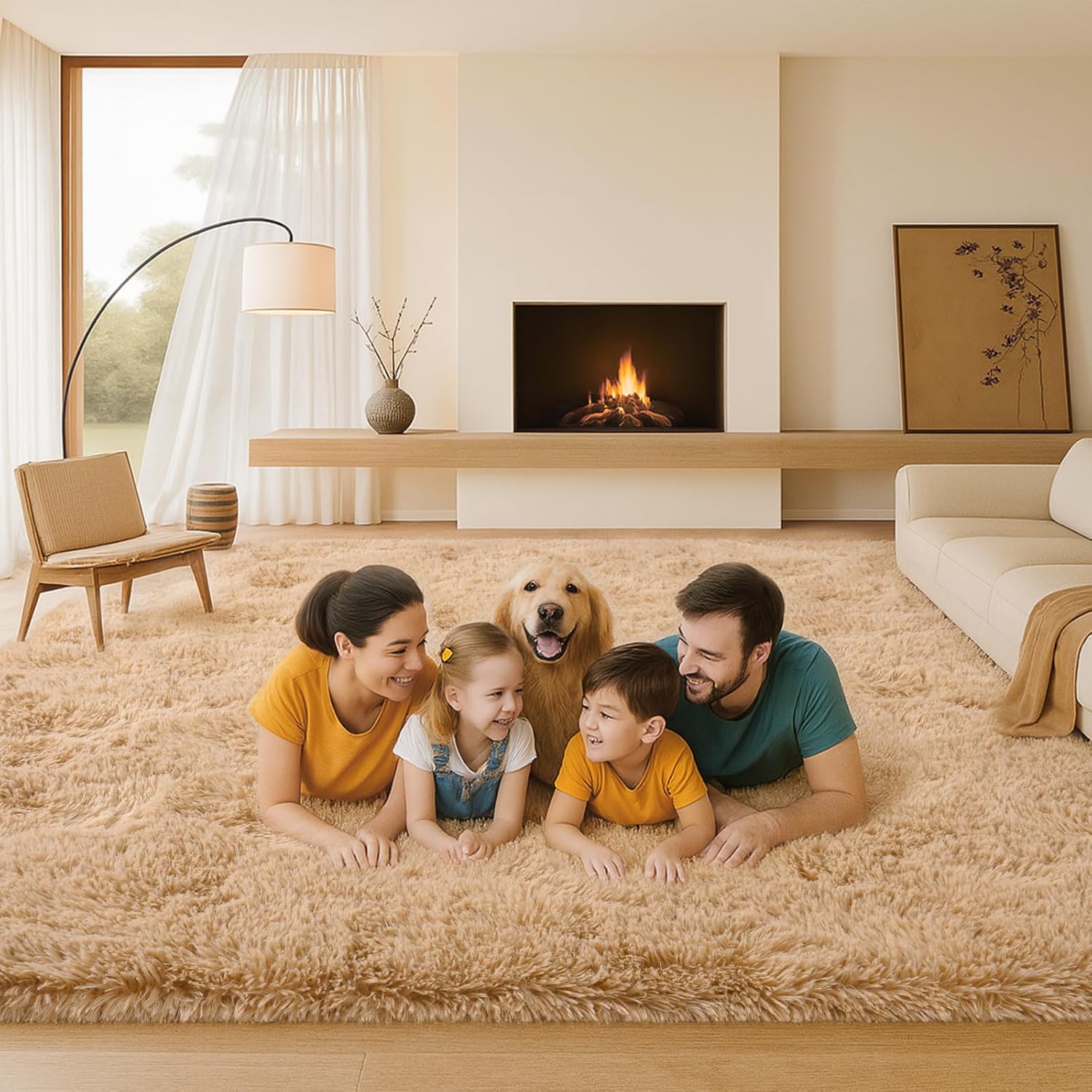 8x10 Area Rugs Living Room, Beige Large Plush Fluffy Bedroom Carpet, Non-Slip Upgraded Indoor Thick Soft Rug, Modern Plush Carpet Suitable for Kids Home Decor Aesthetics Dorm. Dormly