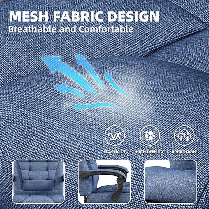 Gaming Chair with Footrest, Ergonomic Office Chair Reclining 90°-150°, Adjustable Desk Chair with Linkage Armrests, Comfortable Computer Chair for Adults, Gamer Chair Sillas para Escritorio, Blue