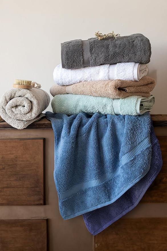 SALBAKOS 100% Turkish Cotton Bath Towel Set of 4 27x54 inch | Heirloom Quality | Hotel & Spa Collection | Ultra Soft, Super Absorbent, Long Lasting Bath Towels | Made in Turkey (Taupe, 4 Bath Towels)