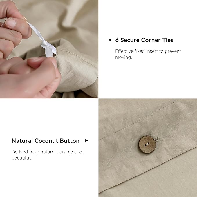 JELLYMONI Cotton Duvet Cover Cal King Size - Linen Gray Comforter Cover with Button 100% Washed Cotton 3PCS Breathable Soft Solid Bedding Set Duvet Cover 104×98in & 2 Pillowcases (NO Comforter)