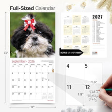 RED EMBER Shih Tzu Puppies 2026 Wall Calendar 12 Month | 12