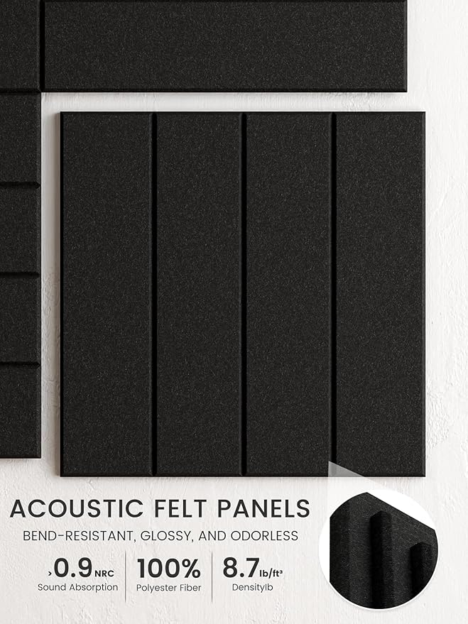 Bumusty Large Cork Board Alternative-36 x24 Felt Bulletin Board Tiles, with 30 Pushpins, 40 Adhesive Tabs, 6-Pack Slat Wall Paneling, Cork Boards for Office Push Pin Board Felt Board-Black