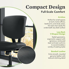 HON Volt Armless Office Desk Chair Comfy, Ergonomic Recline, Softhread Leather Back Seat, Swivel Desk Chair, Black