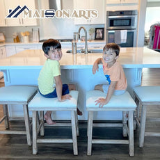 MAISON ARTS Off White Counter Height 24 inch Bar Stools Set of 2 for Kitchen Counter Solid Wood Legs with Faux Leather Padded Seat Farmhouse Barstools for 34