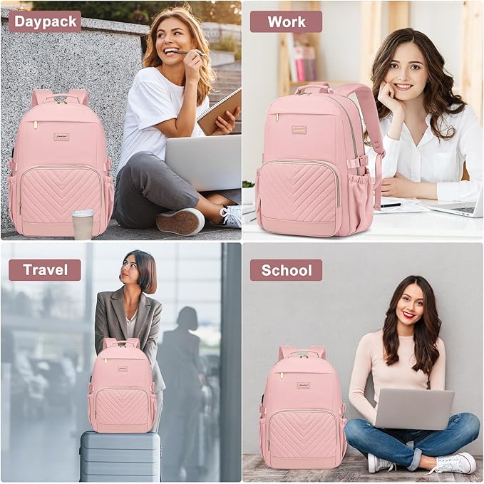 Laptop Backpack for Women Bookbag: 15.6 inch Work School Backpacks with Pouch Pocket for Large Capacity Cup & USB Charger College Book Bag Travel Business Nurse Teacher Bookbags Anti-theft Back Pack