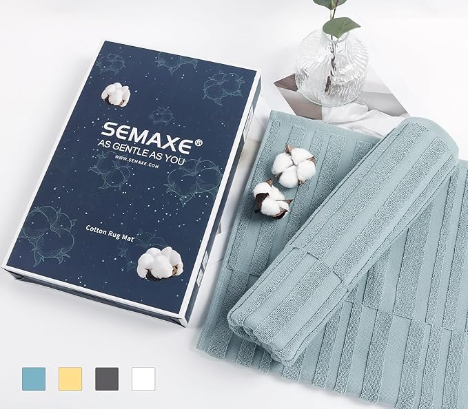 SEMAXE Bath Mat for Bathroom 2-Pack, 100% Cotton Non-Slip Mats [Not a Bathroom Rug], Super Absorbent and Soft Floor Towels, Machine Washable Shower Foot Towels, Aqua Blue