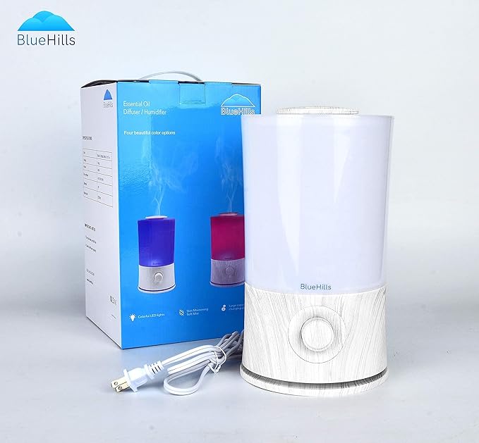 BlueHills Premium 2000 ML XL Large Essential Oil Diffuser Aromatherapy Humidifier for Large Room Home 40 Hour Run Huge Coverage Area Lights 2 Liter Extra Large Capacity Diffuser White Wood Grain E004