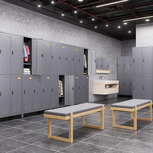 Aobabo Combination Lock Metal Storage Locker for Employees, 6 Doors Lockable Storage Locker with 18 Hooks for Office Gym School, Dark Grey, Assembly Required