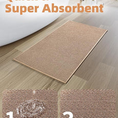 PADOOR Non-Slip Bath-Mats for Bathroom, Rubber-Backing Braided Absorbent Bathroom Mat Machine Washable Thin Bathroom Rugs Fit Under Door Quick Dry Bath Rugs for Floor, 17''x30'' Beige