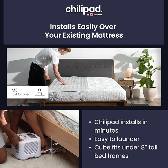 Chilipad Cube Bed Cooling System - Cooling & Heating Mattress Topper, Set Individual Bed Temperature, Cool Sleep Enhancement, Temp Range of 60-115°F, ME Half Queen Bedsize (30"W x 80"L), Model: CP500