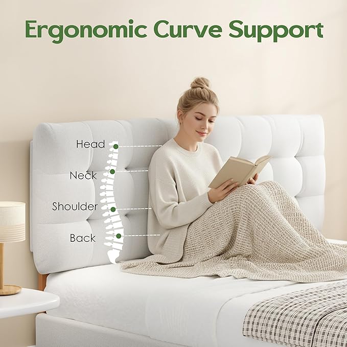 Tufted Upholstered King Headboard, Adjustable Height King Size Headboard Only from 39”to 44” with Durable Solid Wood Legs, Modern Button Diamond Fabric Head Board with Width Adapters, Beige