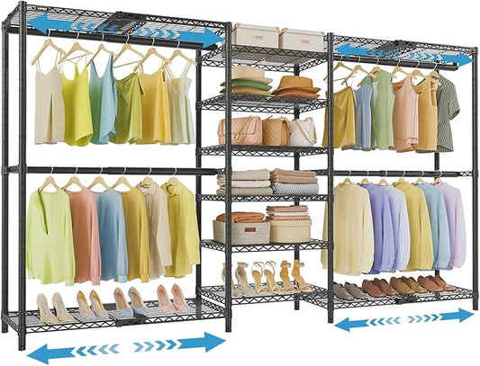 VIPEK X3 Plus Large Expandable Closet Rack Adjustable from 5'10" to 8'8" with Extendable Shelves and Hanger Rods, Freestanding Clothing Racks Modular Closet Systems Wardrobe, Max Load 1360LBS, Black