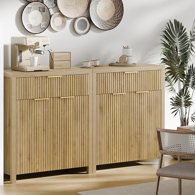 Lulive Fluted Buffet Cabinet with Storage Sideboard Cabinet Adjustable Shelves for Kitchen Living Room, Kitchen, Entryway