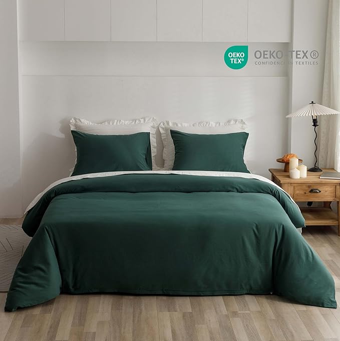 HeimenAogo Egyptian Cotton Duvet Cover Set Full, Ultra Soft and Breathable Comforter Cover with Zipper Closure, High Thread Count Long Staple Cotton Blanket Cover 3Pcs 80"×90", Silver Pine