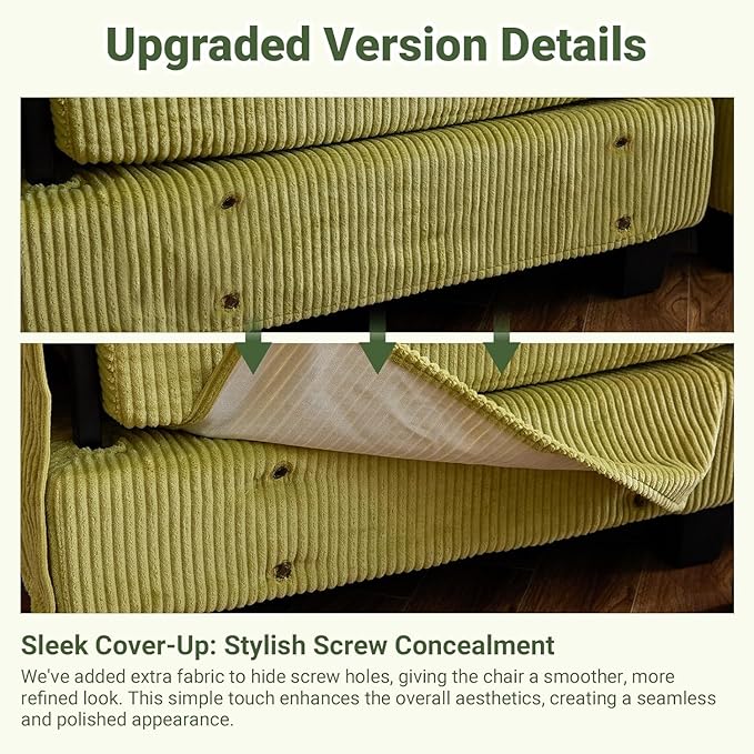 VINGLI 121" L Shape Sectional Couch, Convertible Sectional Couch for Living Room & Apartment,Modern 3-Seat Convertible Modular Sofa with 1 Ottoman，Corduroy,Olive Green