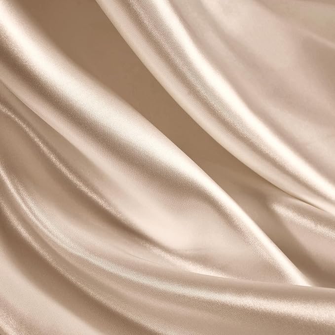 Satin Sheets King Size - 4 Pieces Luxury Silky Soft Bed Sheets, Wrinkle-Free Champagne Satin Silk Sheet Set with 1 Deep Pocket Fitted Sheet, 1 Flat Sheet, 2 Pillow Cases